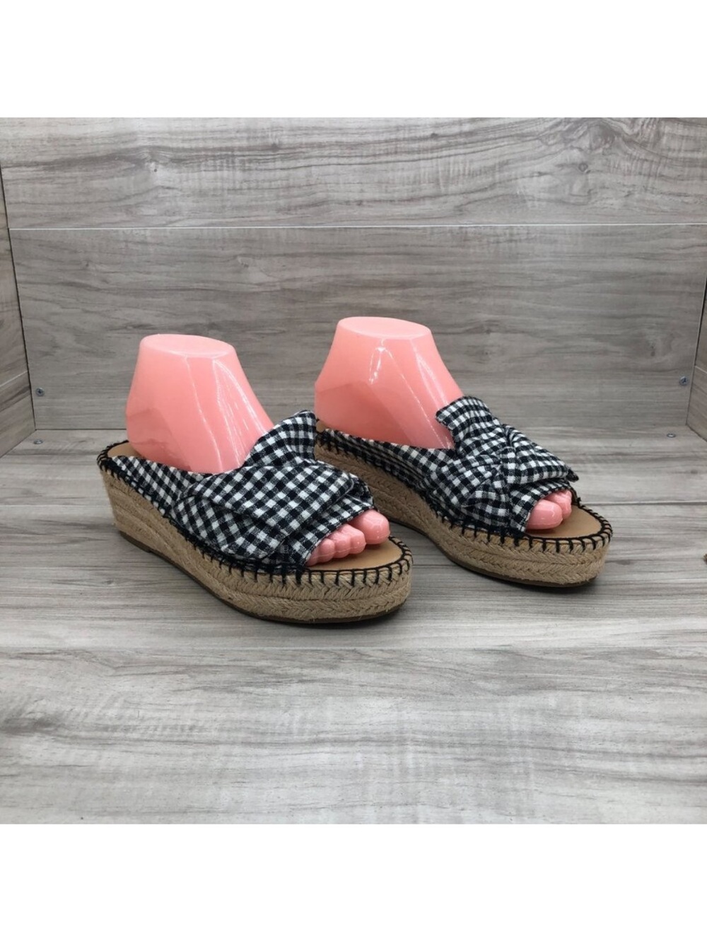 Franco Sarto Sandals Womens 7M Patrice Black White Espadrille Platform Wedge